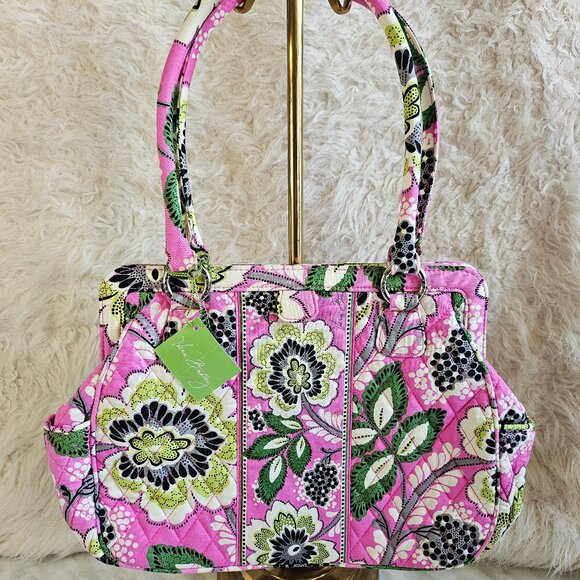 Vera Bradley Pink Green Multi Quilted Floral Frame Purse - Picture 2 of 12